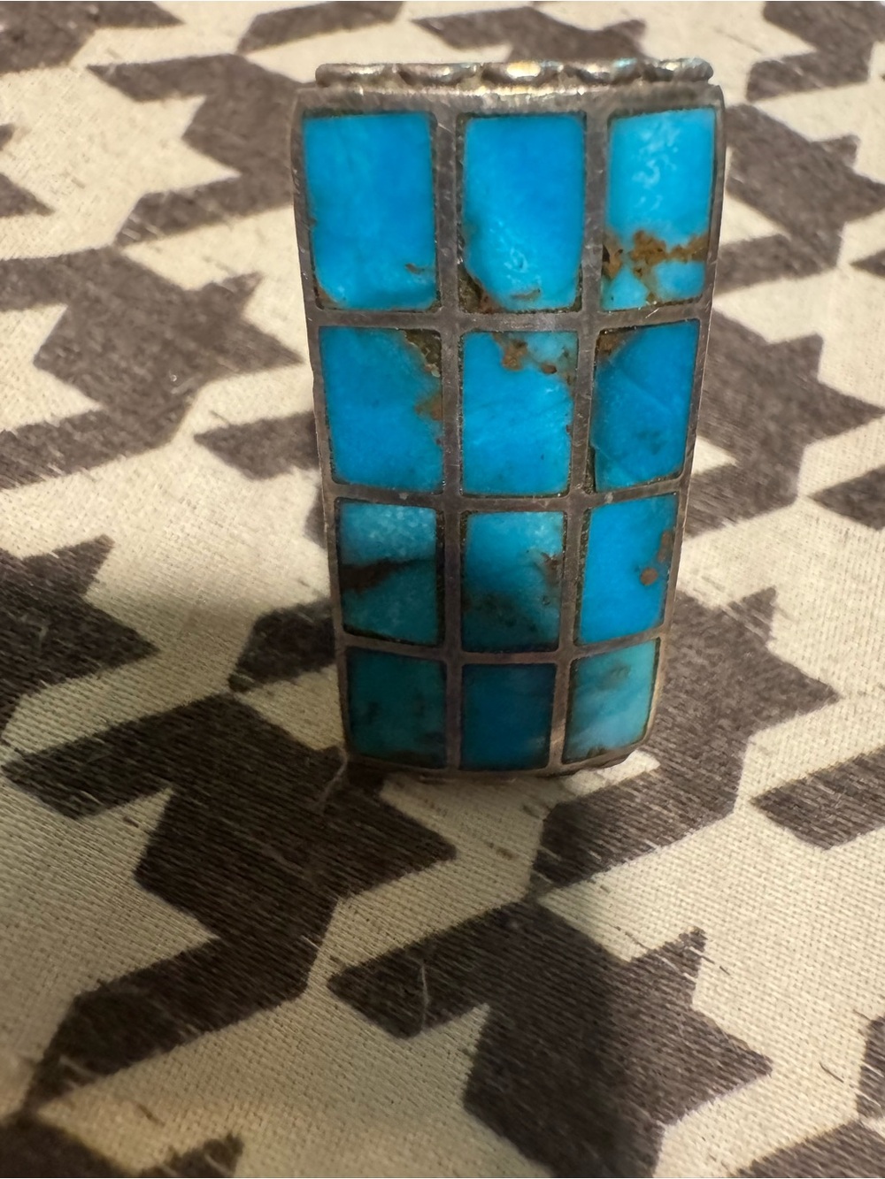 Turquoise Inlay Sterling-Style Ring size 8 - Picture 6 of 12